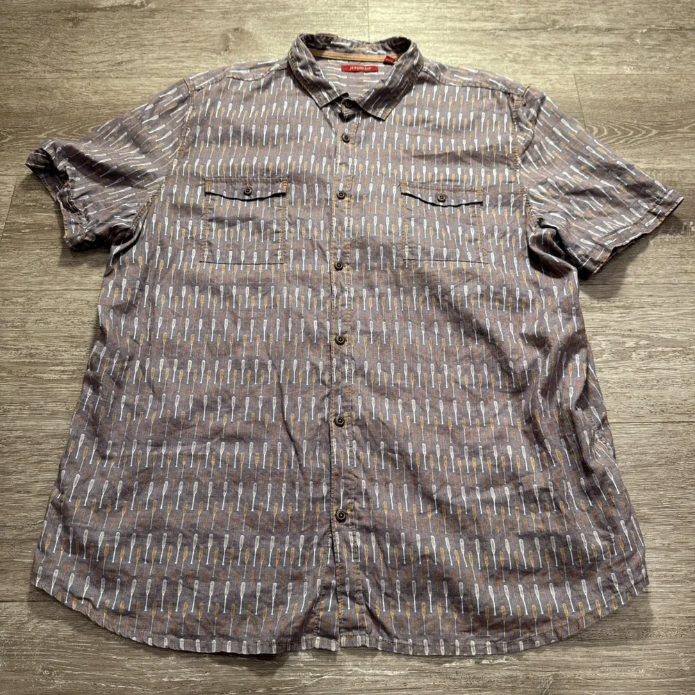 Jeremiah Shirt Mens XXL Paddle Oar Print AOP Linen Cotton Short Sleeve Casual